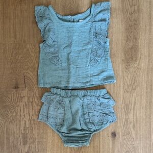 Charming Eyelet Ruffle Top and Diaper Cover Set - sage green